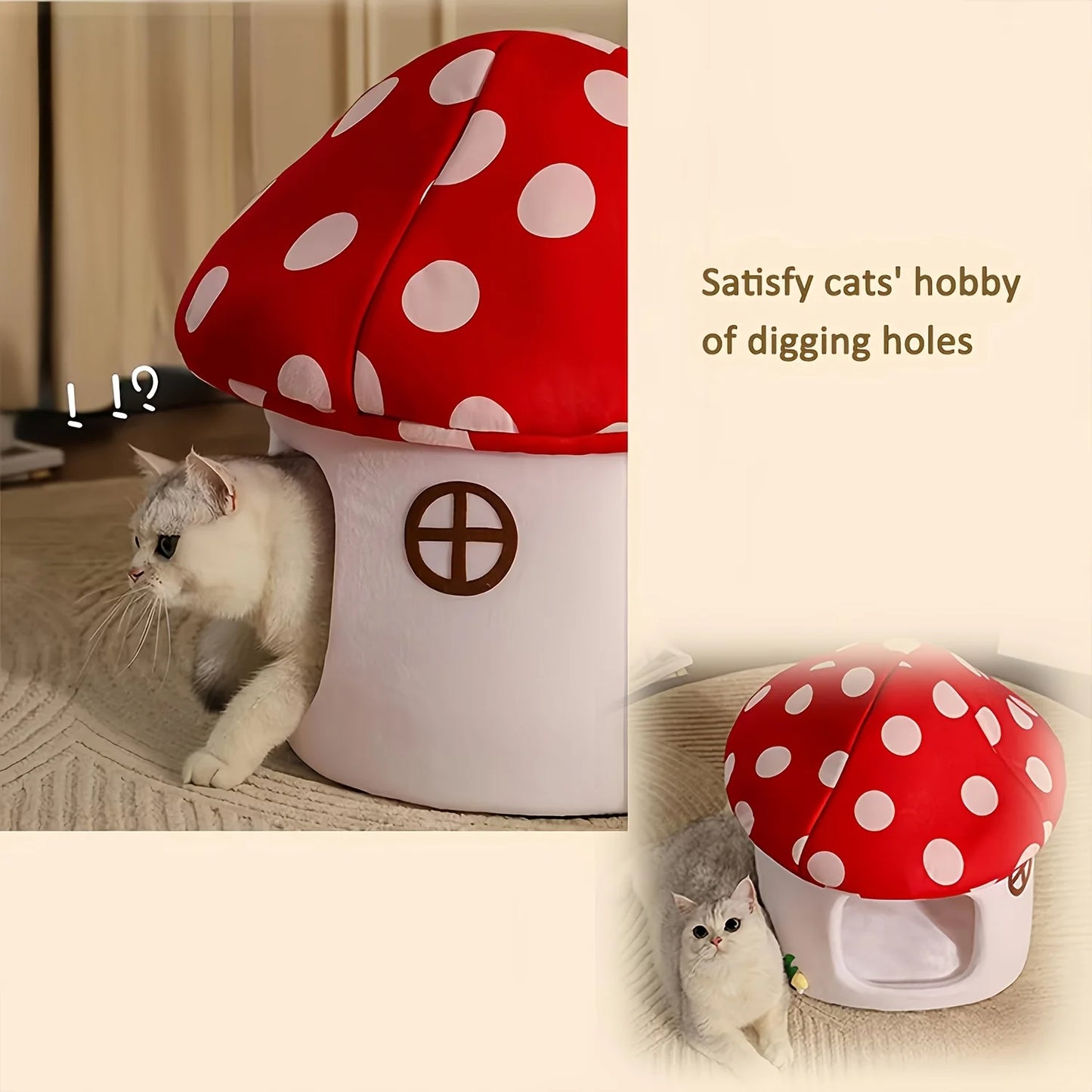 Mushroom-Shaped Cat Cave Bed