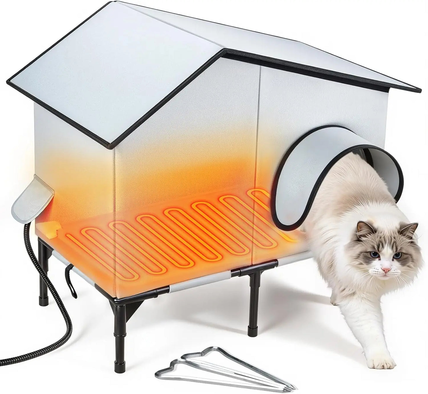 Heated Waterproof Cat House with Insulation