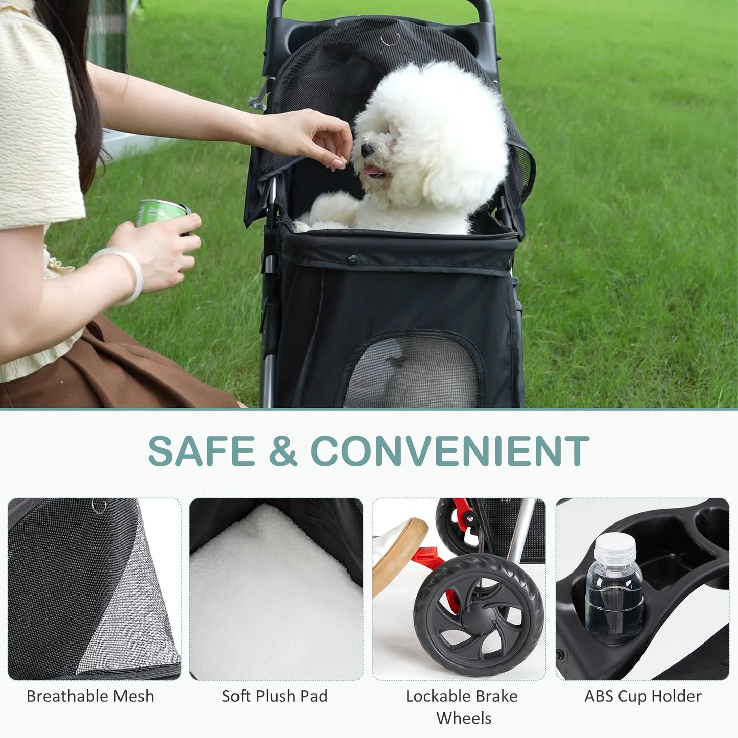 3-Wheel Foldable Pet Stroller For Small Dogs