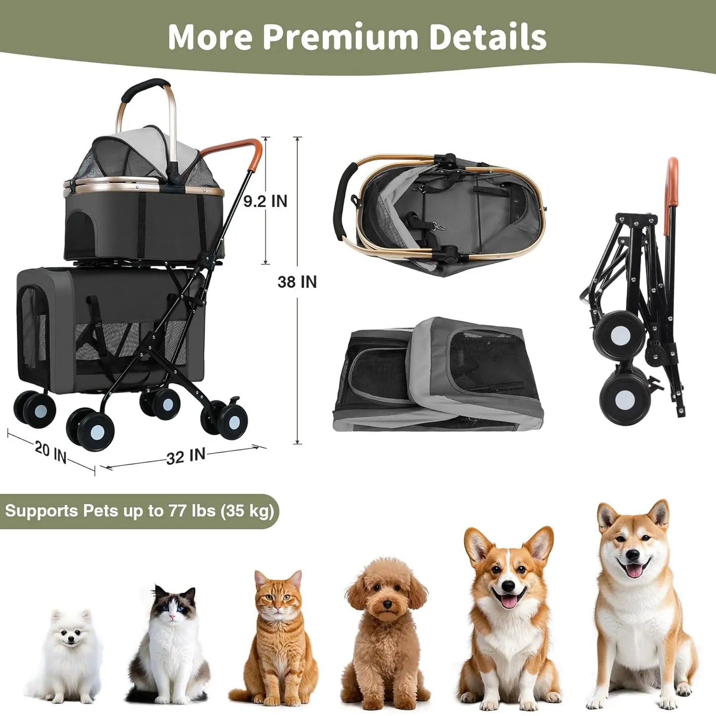 Foldable Double Pet Stroller
