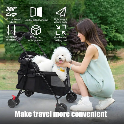 Pet Folding Stroller Cup Holder Visible Window