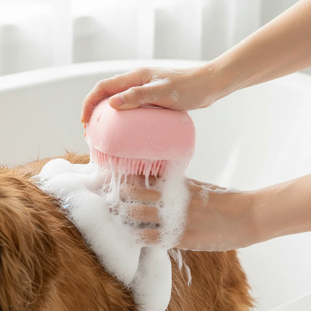 Pet Massage Brush Shampoo Dispenser