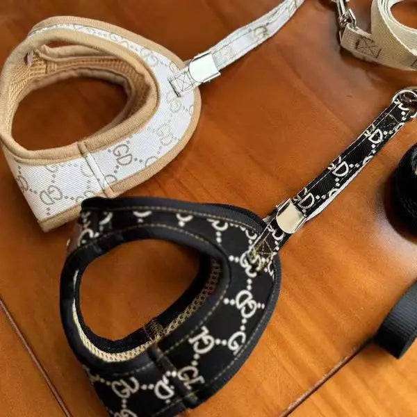 Black Khaki Dog Harness Vest And Leash Set