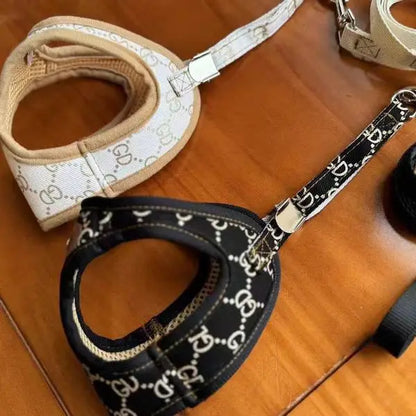 Black Khaki Dog Harness Vest And Leash Set