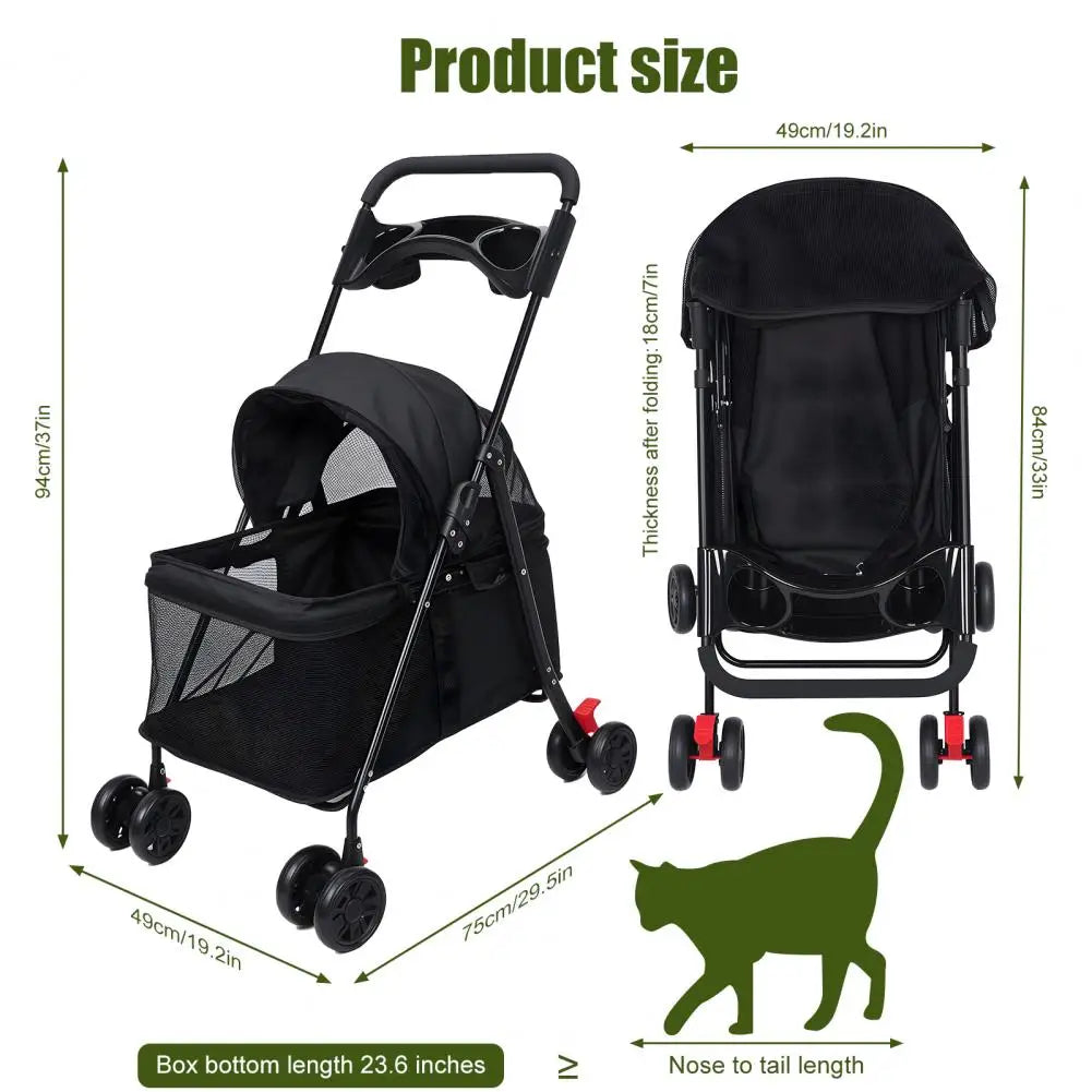 Pet Folding Stroller Cup Holder Visible Window