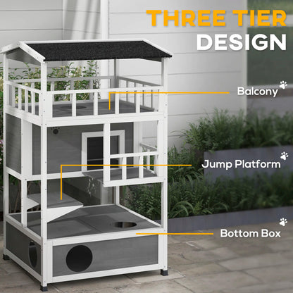 Outdoor Cat House 3 Tier PawHut Wooden Shelter with Asphalt Roof