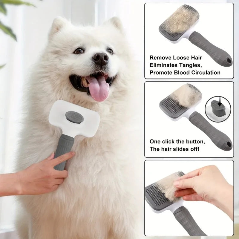 Ergonomic Handle Self Cleaning Pet Brush