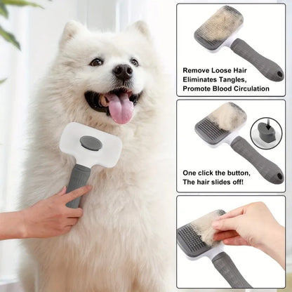 Ergonomic Handle Self Cleaning Pet Brush