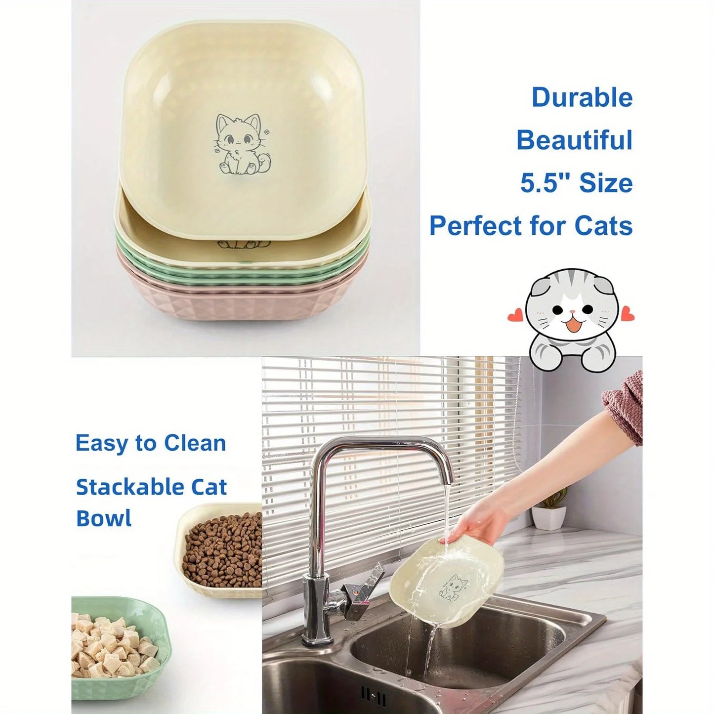 6pcs Non-Slip Cat Bowls Set