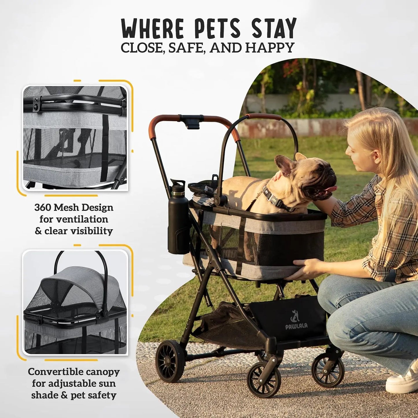 Pet Stroller with Detachable Carrier
