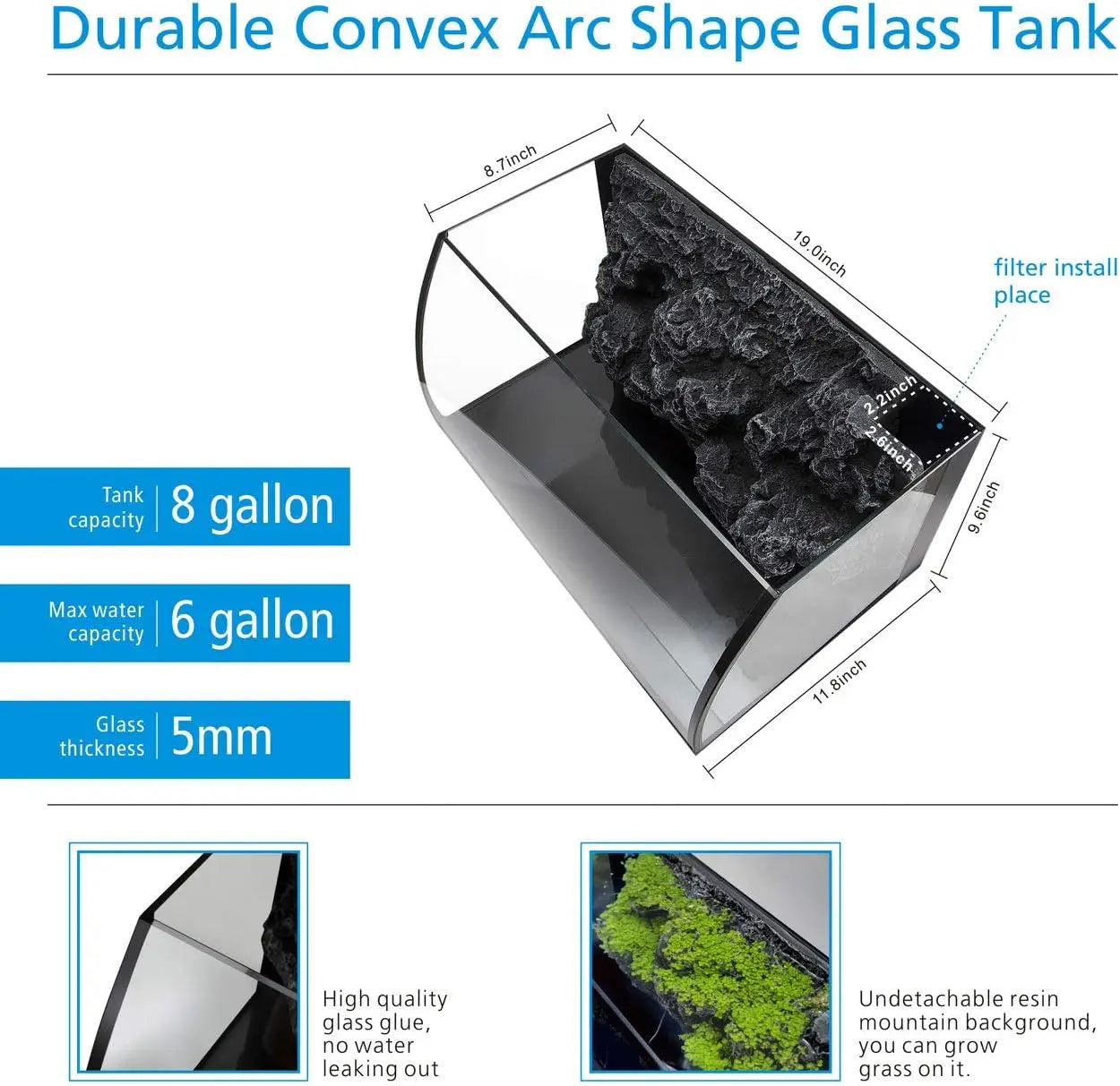 8 Gallon LED Glass Aquarium Kit