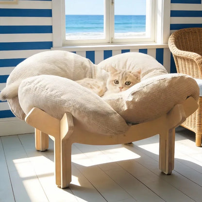 Soft Cushion  Wooden High Leg Cat Bed