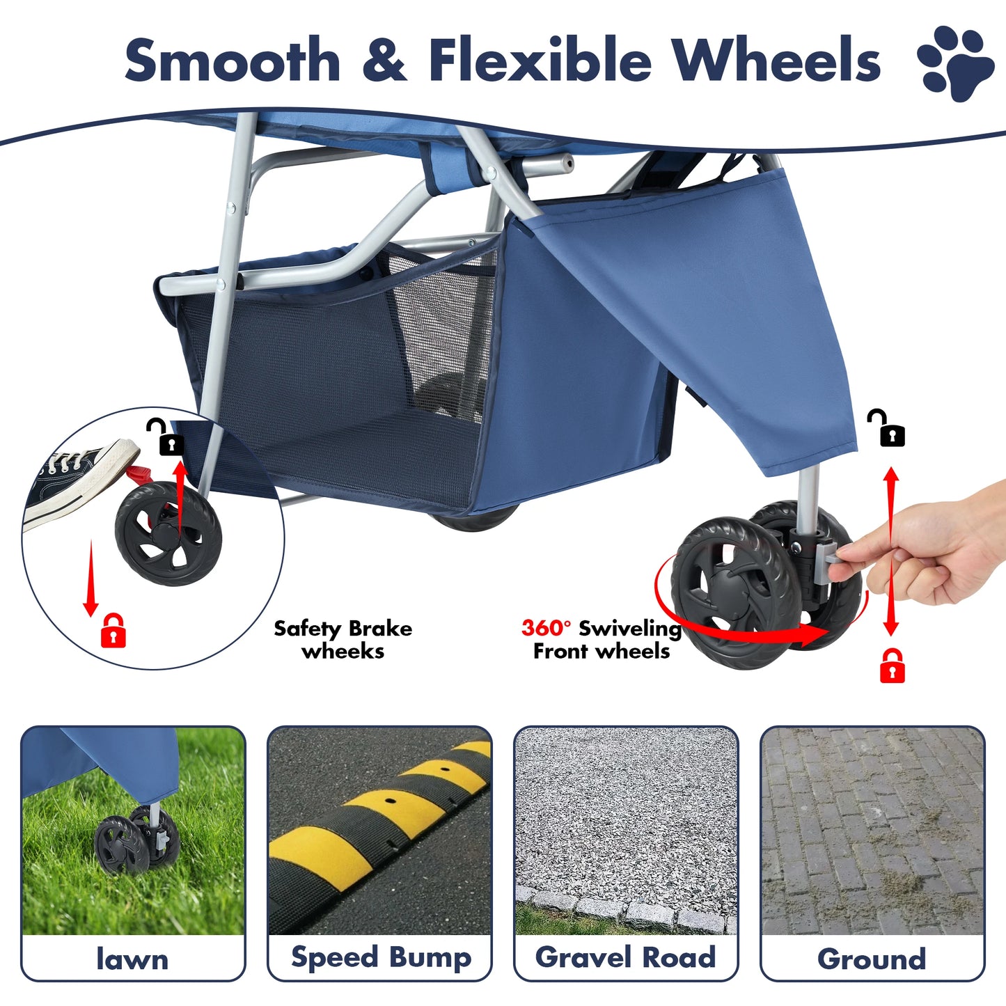 3-Wheel Foldable Pet Stroller For Small Dogs