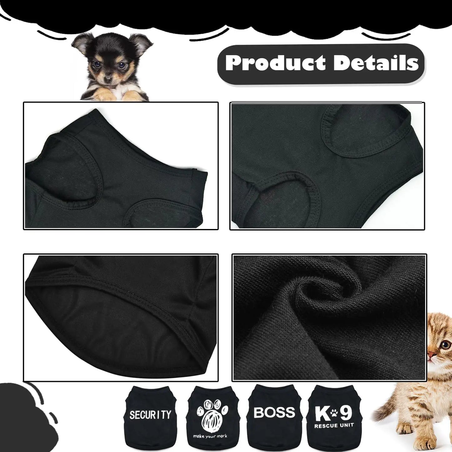 4-Piece Small Dog Clothes Set for Summer and Spring, Soft Pet Shirts in XXS Black