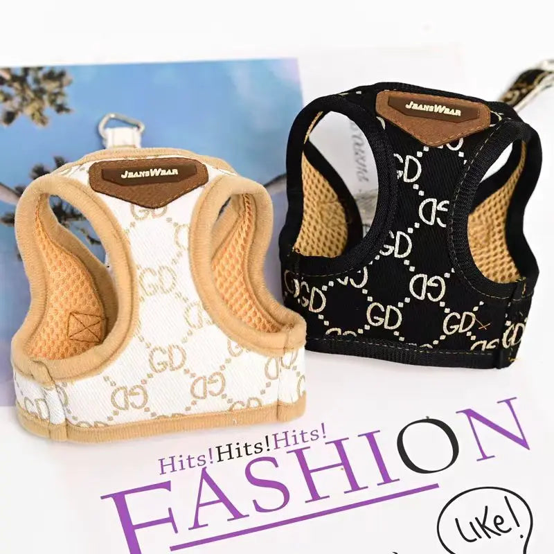 Black Khaki Dog Harness Vest And Leash Set