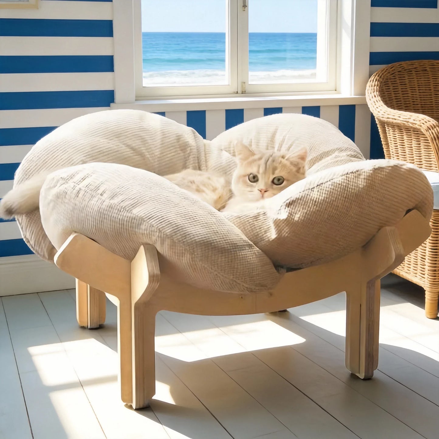 Soft Cushion  Wooden High Leg Cat Bed