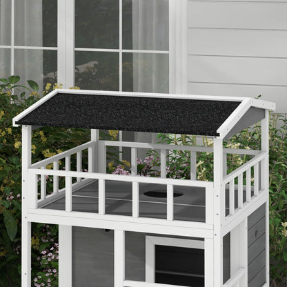 Outdoor Cat House 3 Tier PawHut Wooden Shelter with Asphalt Roof