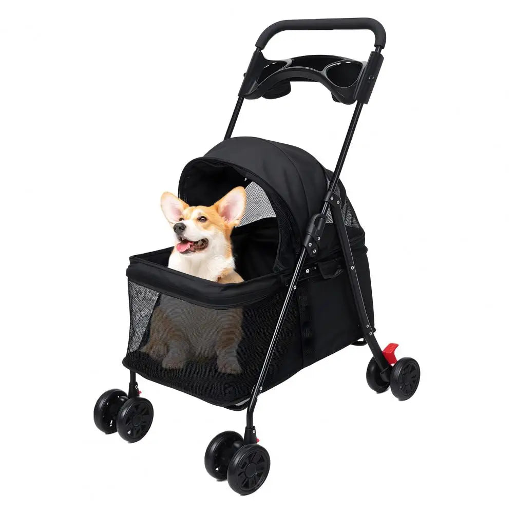 Pet Folding Stroller Cup Holder Visible Window