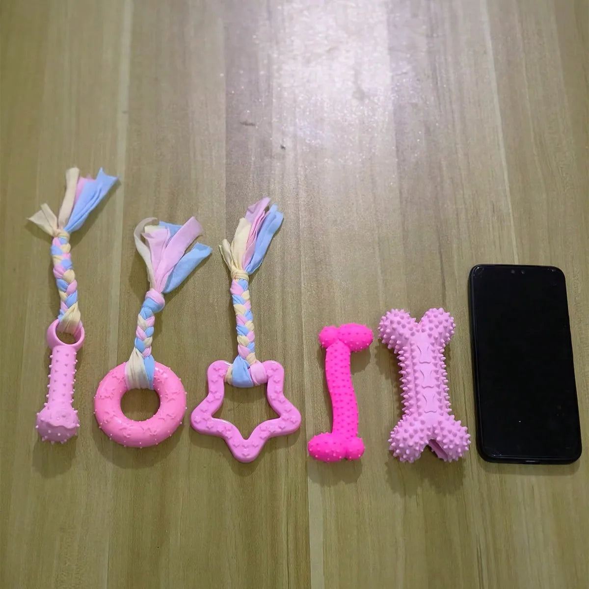 Pink Rubber Dog Chew Toy Set