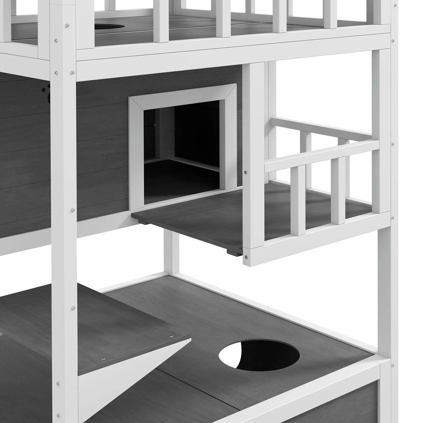 Outdoor Cat House 3 Tier PawHut Wooden Shelter with Asphalt Roof